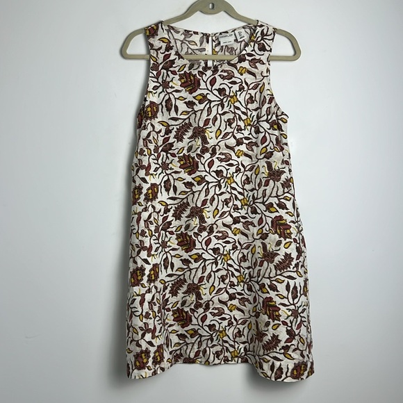 Rachel Zoe 100% Linen Beige Warm Tone Floral Sleeveless A-Line Dress Pockets S - Picture 1 of 8